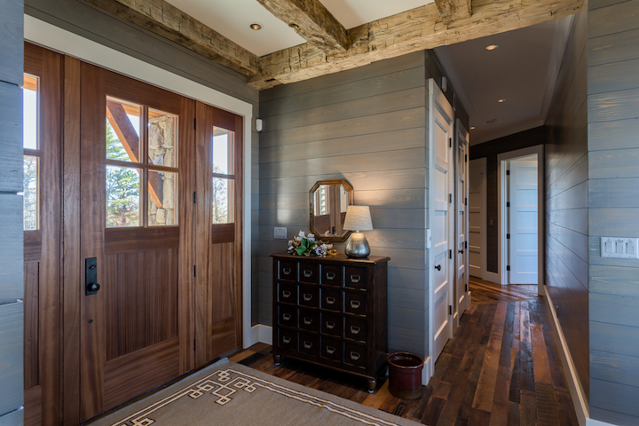 foyer with shiplap and reclaimed timbers and beams 